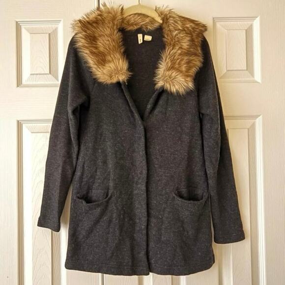 Anthropologie Moth Anouk Sweater Coat Sz Small faux fur lined long coat - Picture 3 of 8